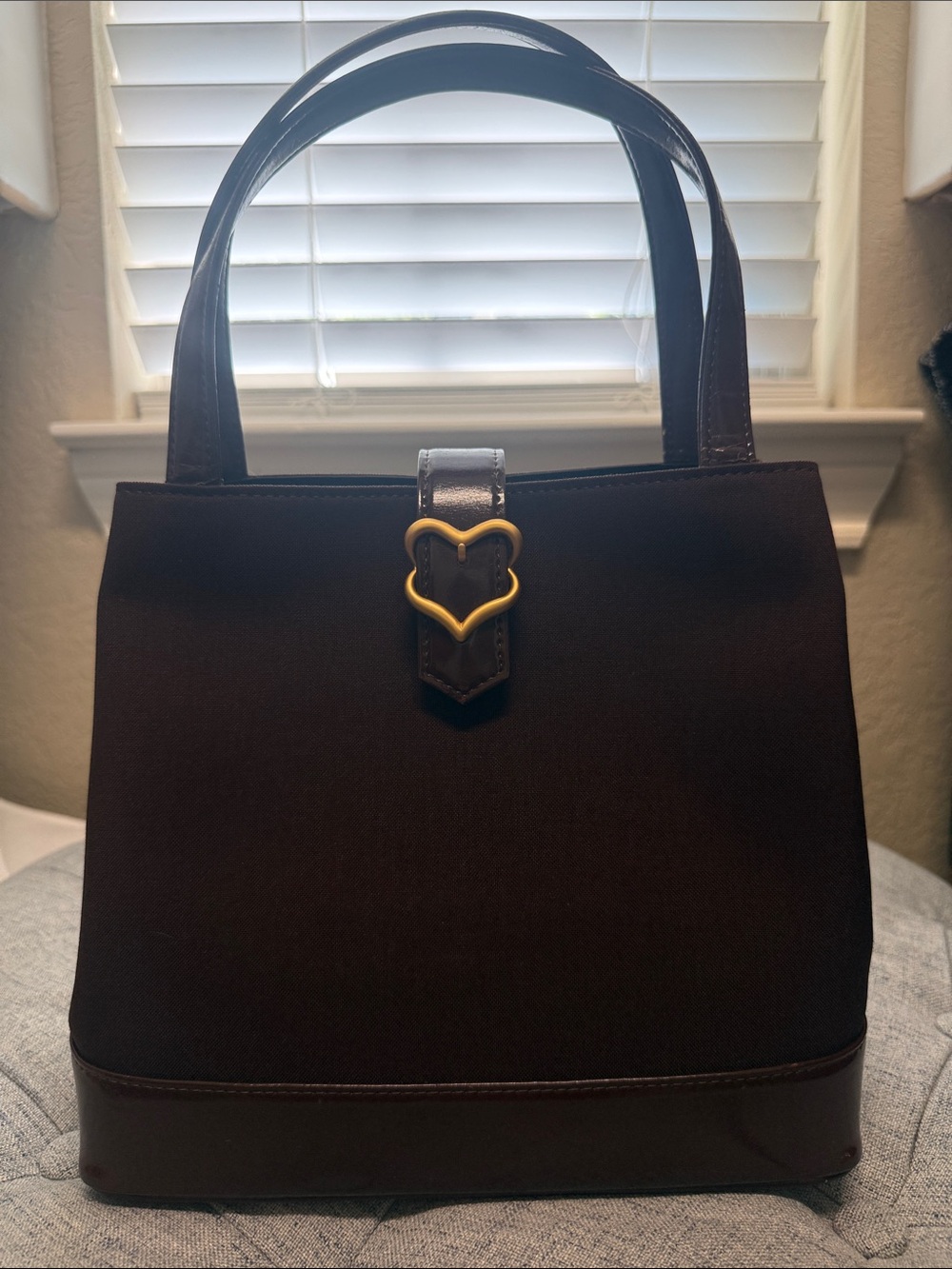 Yves Saint Laurent Plum colored Tote with Gold Heart Accent